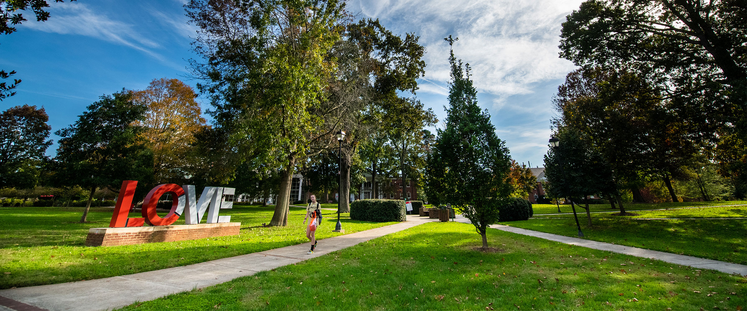 University of Lynchburg campus lawn and LOVE sculpture